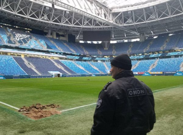 Собаки разрыли поле «Зенит-арены» в поисках бомбы